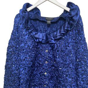 CACHET Evening Blouse Plus Size 2X Blue Satin Womens Party Top Wedding Guest